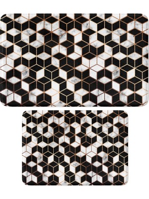 1001 Banyo Paspası, 2li Set Banyo Halısı Kaymaz Taban, Makinede Yıkanabilir