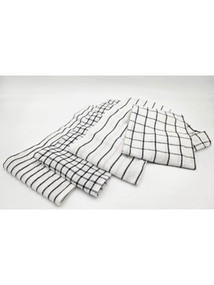 1001 Rinnig Desenli Çay Havlusu 45 x 60 Cm, 4'lü Set (Koyu Gri)
