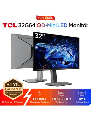 1001 32G64 Gaming Monitörü 32" 1ms 180Hz Qhd 2k Qd-Mini LED Oyuncu Monitörü (Hdmı+Dp, Fast-Hva Panel,
