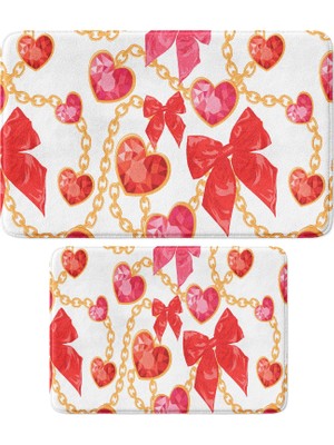 1001 Banyo Paspası, 2li Set Banyo Halısı Kaymaz Taban, Makinede Yıkanabilir