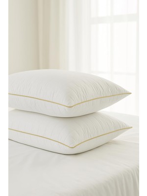1001 2 Adet Gold Detaylı Gold Rengi Biyeli Nanojel Yastık 1100 Gram 50X70 Cm, Lüks Otel Yastığı