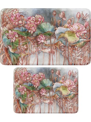 1001 Sevimli Tasarımlı Mikrofiber 2'li Takım Banyo Paspası, Kaymaz Taban, Makinede Yıkanabilir (40X6