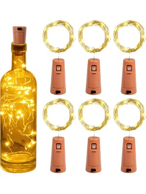 1001 Şişe Işık Zinciri, Mantar, Sıcak Beyaz, 6 Adet, 2 M, 20 LED
