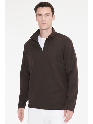 Altınyıldız Classics Kahverengi Pamuklu Standart Fit Normal Kesim Polo Yaka Sweatshirt Polo Yaka Sweatshirt Erkek Uzun Kol Standart Fit