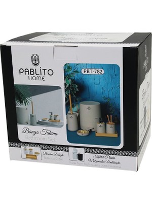 Tuğraçelik Pablito Home PBT-782 6 Parça Yuvarlak Banyo Seti (Bambu Detaylı)- 4'li Paket