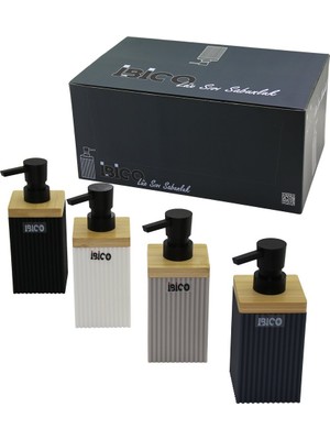 Tuğraçelik Ibico İ21-057 Dikdörtgen & Dik Çizgili Bambu & Renkli Plastik Sıvı Sabunluk 350ML- 15'li Paket