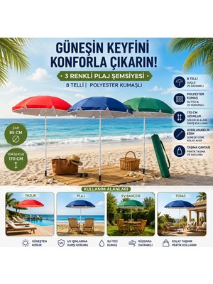 Tuğraçelik Skybelt SKY-122 Plaj Şemsiyesi 170 cm Saplı - 85X85 cm Çap 8 Telli Fiberglass Tek Renk- 24'li Paket
