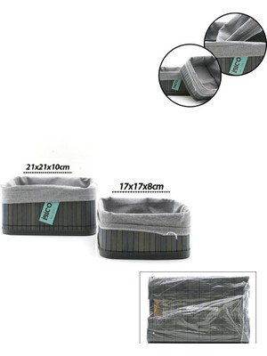 Tuğraçelik Ibico İ12-067 Kare Bambu Kenar Organizer Sepet Seti 3 Boy Ahşap Altlık Bezli
