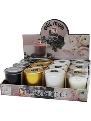 Tuğraçelik Gül Candle Renkli Cam Bardak Kokulu Mum- 12'li Paket