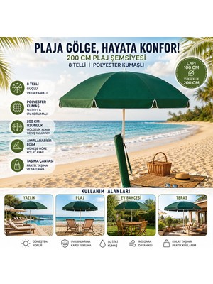 Tuğraçelik Skybelt SKY-112 Plaj Şemsiyesi 200 cm Saplı - 100X100 cm Çap 8 Telli Fiberglass Omuz Askı Çantalı- 12'li Paket