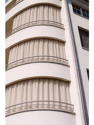 MRC Tekstil Düz Renk Bej Lüks Su Geçirmez Kornişli Bağcıklı Balkon Perdesi Branda