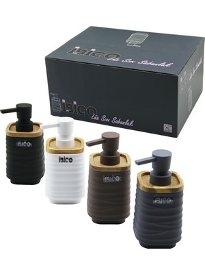 Tuğraçelik Ibico İ21-060 Kare & Düz Çizgili Bambu ve Plastik Sıvı Sabunluk 325ML- 12'li Paket