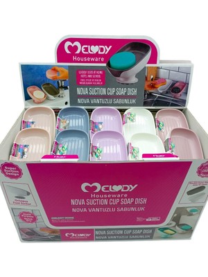 Tuğraçelik Melody M-087 Nova Vantuzlu Sabunluk & Süngerlik Renkli Plastik- 30'li Paket