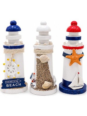 Tuğraçelik Ibico İ12-242 Ahşap Deniz Feneri Maketi - Masaüstü Dekoratif Küçük Boy 15 Cm- 6'li Paket