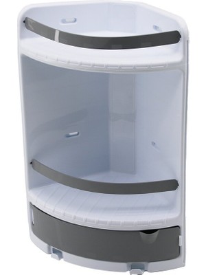 Tuğraçelik Qlux L-00289 Çekmeceli Plastik Banyo Köşesi - 3 Katlı Üçgen 37X28X18X18 cm Vidalı Montaj- 8'li Paket