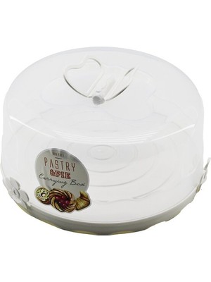 Tuğraçelik Qlux L-00501-3 Yuvarlak Kek ve Pasta Fanusu - Beyaz Ekru Taban, Kelebek Baskılı Şeffaf Kulplu Kapak- 6'li Paket