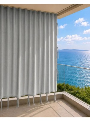 Lurexa Düz Renk Gri Lüks Su Geçirmez Kornişli Bağcıklı Balkon Perdesi Branda