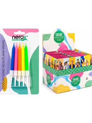 Tuğraçelik Nerox NRX-3013 Renkli Doğum Günü Mumu - 10'lu Beyaz Plastik Tutacaklı- 24'li Paket