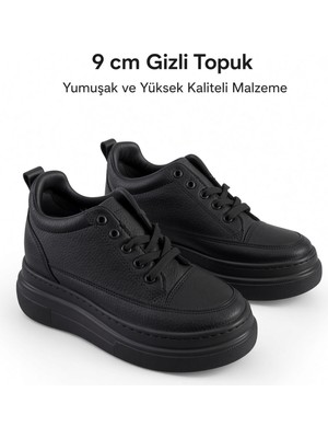 Mcdark Kadın Gizli Topuk Yüksek Taban Sneaker Ayakkabı-Siyah