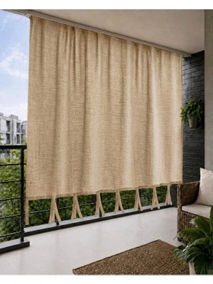 Lurexa Düz Renk Bej Lüks Su Geçirmez Kornişli Bağcıklı Balkon Perdesi Branda