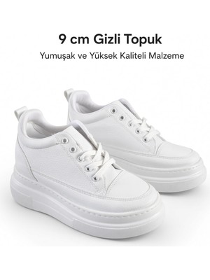 Mcdark Kadın Gizli Topuk Yüksek Taban Sneaker Ayakkabı-Beyaz