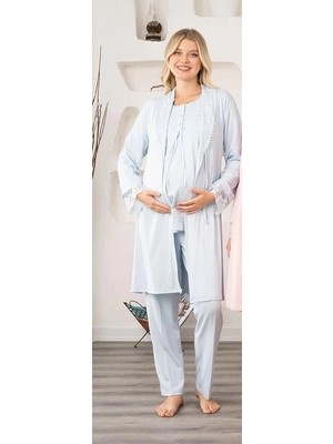 Larimar Bone 5905 Kadın Lohusa Viskon Klasik 3'lü Pijama Takımı