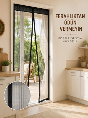 Zenviaa Siyah Mıknatıslı Kapı Sinekliği Sinek ve Böceklere Karşı Koruyucu File ZNV20245