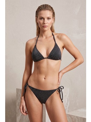 Obje Kadın Siyah Simli Bağcıklı Üçgen Bikini Takım