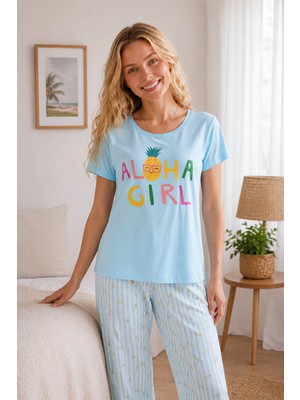 Nbb Mavi Pineapple Bisiklet Yaka Pijama Takımı