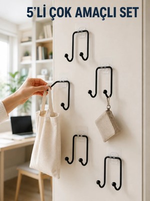 Sungur's Store 5'li Yapışkanlı Askı Seti Mutfak Banyo ve Ev Için Çok Amaçlı Askılık