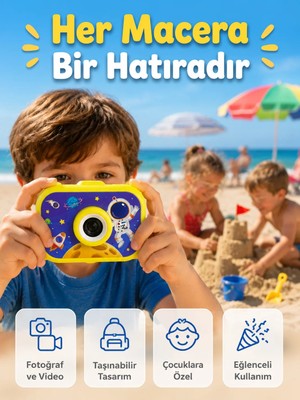 Sungur's Store Çocuk Fotoğraf Makinesi Hd Video Kayıt Özellikli 2.0 Inç Ekranlı Type-C Şarjlı Dijital Kamera