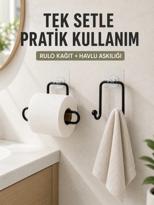 Sungur's Store Banyo ve Mutfak Için Yapışkanlı Havlu Askılığı ve Rulo Kağıt Tutucu Set