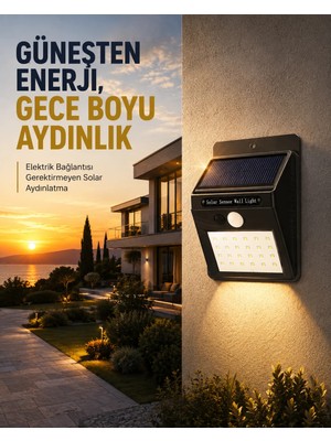 Sungur's Store 144 Led'li Geniş Aydınlatma Alanına Sahip Güneş Enerjili Güvenlik Lambası