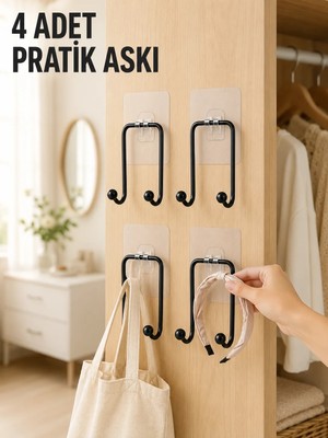 Sungur's Store 4 Adet Yapışkanlı Duvar Askısı Çok Amaçlı Pratik Askılık Seti