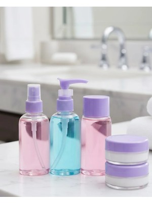 Sungur's Store Taşınabilir 5’li Seyahat Banyo Seti Şeffaf Kozmetik Kapları
