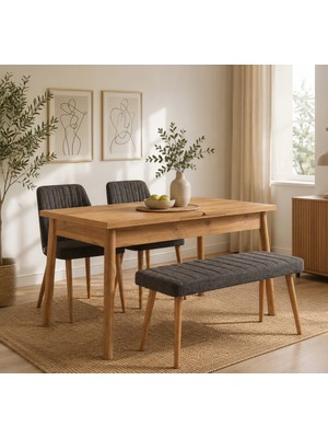 Uvi Collection Stormi Mutfak Açılır Masası Takımı Antrasit 1053 Atlantik (1 Masa + 2 Sandalye + 1 Bench)