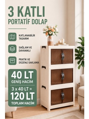 Evonita 3 Katlı Portatif Plastik Dolap | Çok Amaçlı Saklama ve Düzenleyici | Mutfak Banyo Balkon Ayakkabılık