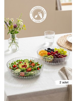 Glamis Selen Concept Linea Damla Model El Yapımı Cam Salata ve Meyve Kasesi 2'li Set
