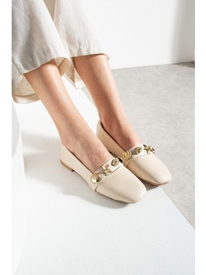 İmershoes Günlük Kadın Babet Bantlı Gold Tokalı, Sessiz, Hafif, Yumuşak Taban ve Rahat Ayakkabı 479