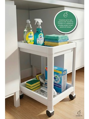 Evonita Tekerlekli 2 Katlı Raf Düzenleyici Mini Organizer 36X23X40 cm Banyo Mutfak Depolama Arabası