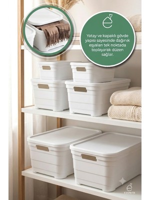 Evonita 6 Parça Kapaklı Saklama Kutusu Seti Organizer Dolap Içi Düzenleyici Kutu 2x2.8lt 2x8.2lt 2X10.8 Lt
