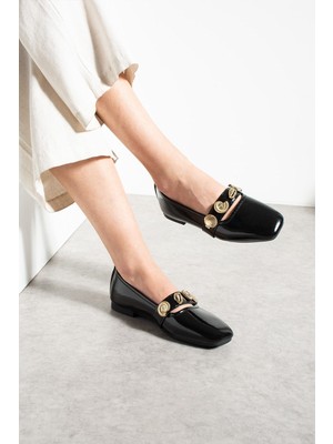 İmershoes Günlük Kadın Babet Bantlı Gold Tokalı, Sessiz, Hafif, Yumuşak Taban ve Rahat Ayakkabı 479