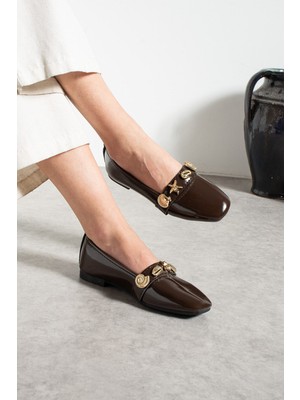 İmershoes Günlük Kadın Babet Bantlı Gold Tokalı, Sessiz, Hafif, Yumuşak Taban ve Rahat Ayakkabı 479