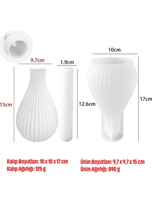 Silabor Çizgili Dekoratif Vazo Yapım Kalıbı – Beton, Alçı ve Reçine Dökümüne Uygun Silikon Kalıp