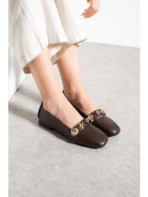 İmershoes Günlük Kadın Babet Bantlı Gold Tokalı, Sessiz, Hafif, Yumuşak Taban ve Rahat Ayakkabı 479