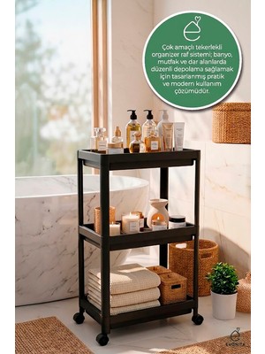 Evonita 3 Katlı Banyo Rafı Organizer Şampuanlık Havluluk Çok Amaçlı Mutfak Banyo Düzenleyici Vesken