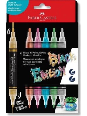 Faber-Castell Black Edition Shake And Paint Akrilik Markör Kalem Seti 6 Metallic Renk 285517
