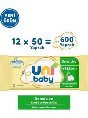 Uni Baby Sensitive Bambu & Pamuk Özlü Islak Bebek Mendil 12X50 600 Yaprak