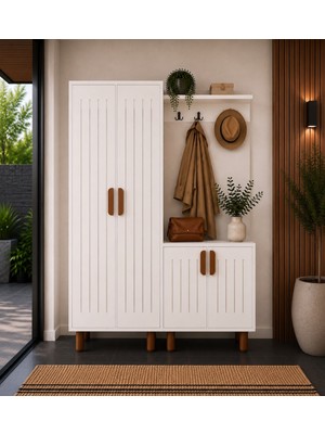 Afilli Leon Modern Tasarımlı Portmanto ve Ayakkabılık Tamamı MDF 90 cm Genişlik 185 cm Yükseklik