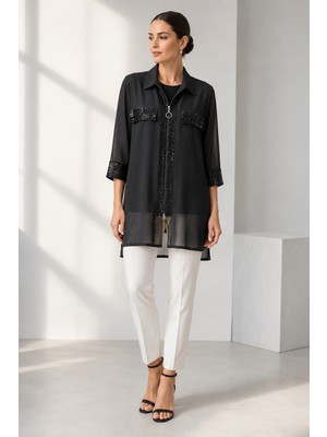 Bihan Store Aynalı Pul Detaylı Şifon Tunik ve Iç Badi Ikili Takım Y26-9736-SIYAH
